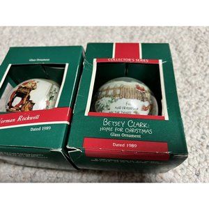 2 Pc Norman Rockwell Christmas Ornaments 1989 Betsey Clark Saturday Evening Post